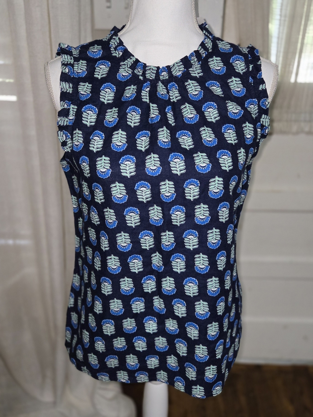 J. Crew Navy Floral Leaf Print Sleeveless Camisole